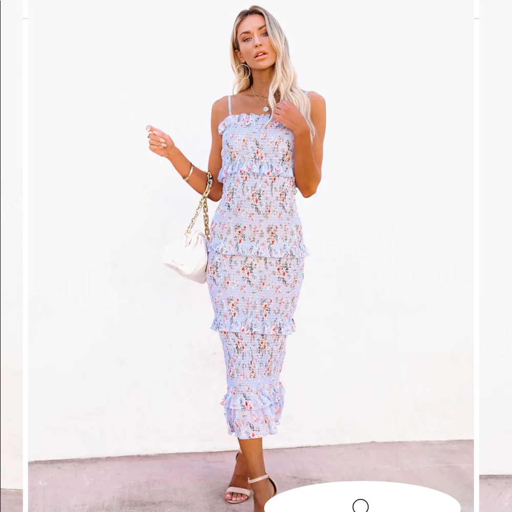 Vici - smocked midi dress - blue